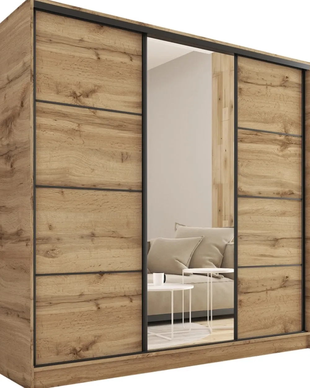 Zestawy Mebli Do Przedpokoju|Szafy Trzydrzwiowe>BROMARKT Szafa przesuwna z lustrem LOFT dąb wotan