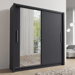 Zestawy Mebli Do Przedpokoju|Szafy Dwudrzwiowe>MEBLOSIEK Szafa przesuwna z lustrem 204 cm do salonu BALI szary grafit