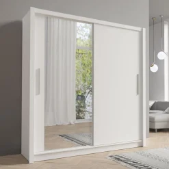 Zestawy Mebli Do Przedpokoju|Szafy Dwudrzwiowe>MEBLOSIEK Szafa przesuwna z lustrem 204 cm do salonu BALI biała biały