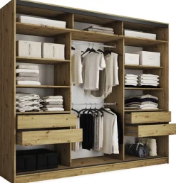 Zestawy Mebli Do Przedpokoju|Szafy Trzydrzwiowe>BROMARKT Szafa przesuwna z lustrem 280 cm z półkami i drążkami LOFT MAX dąb artisan