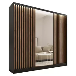 Zestawy Mebli Do Przedpokoju|Szafy Trzydrzwiowe>BROMARKT Szafa przesuwna z lustrem i lamelami LOFT 200 cm lefkas