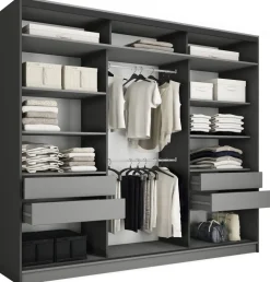 Szafy Trzydrzwiowe|Szafy Do Przedpokoju>BROMARKT Szafa przesuwna z lustrem 280 cm z półkami LOFT MAX beż piaskowy