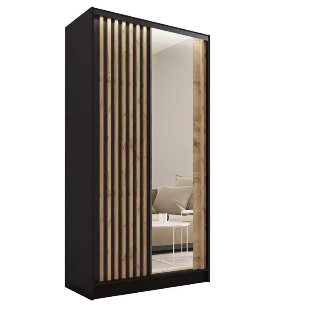 Zestawy Mebli Do Przedpokoju|Szafy Trzydrzwiowe>BROMARKT Szafa przesuwna z lustrem i lamelami 100 cm LAMEL 3D