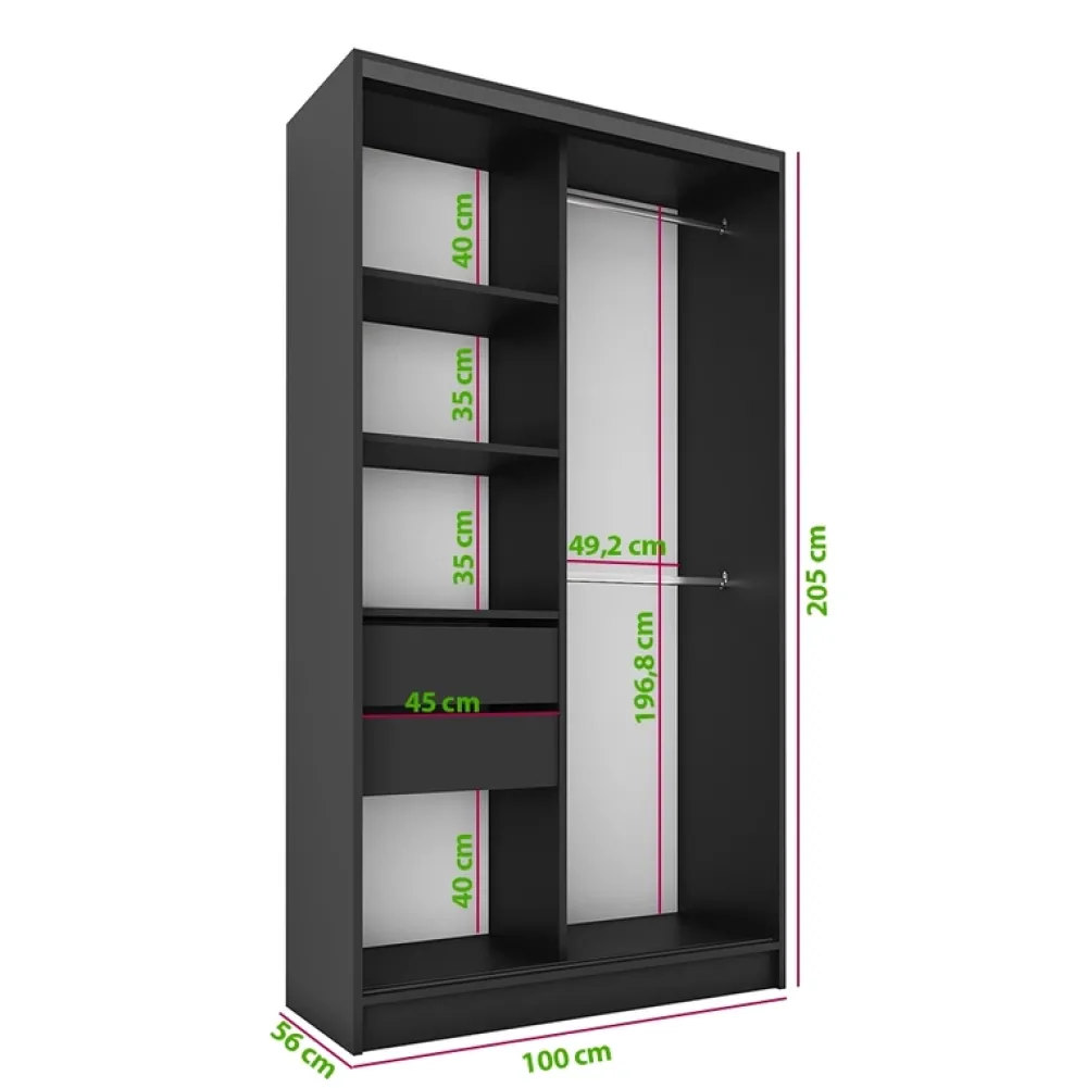 Zestawy Mebli Do Przedpokoju|Szafy Trzydrzwiowe>BROMARKT Szafa przesuwna z lustrem i lamelami 100 cm LAMEL 3D