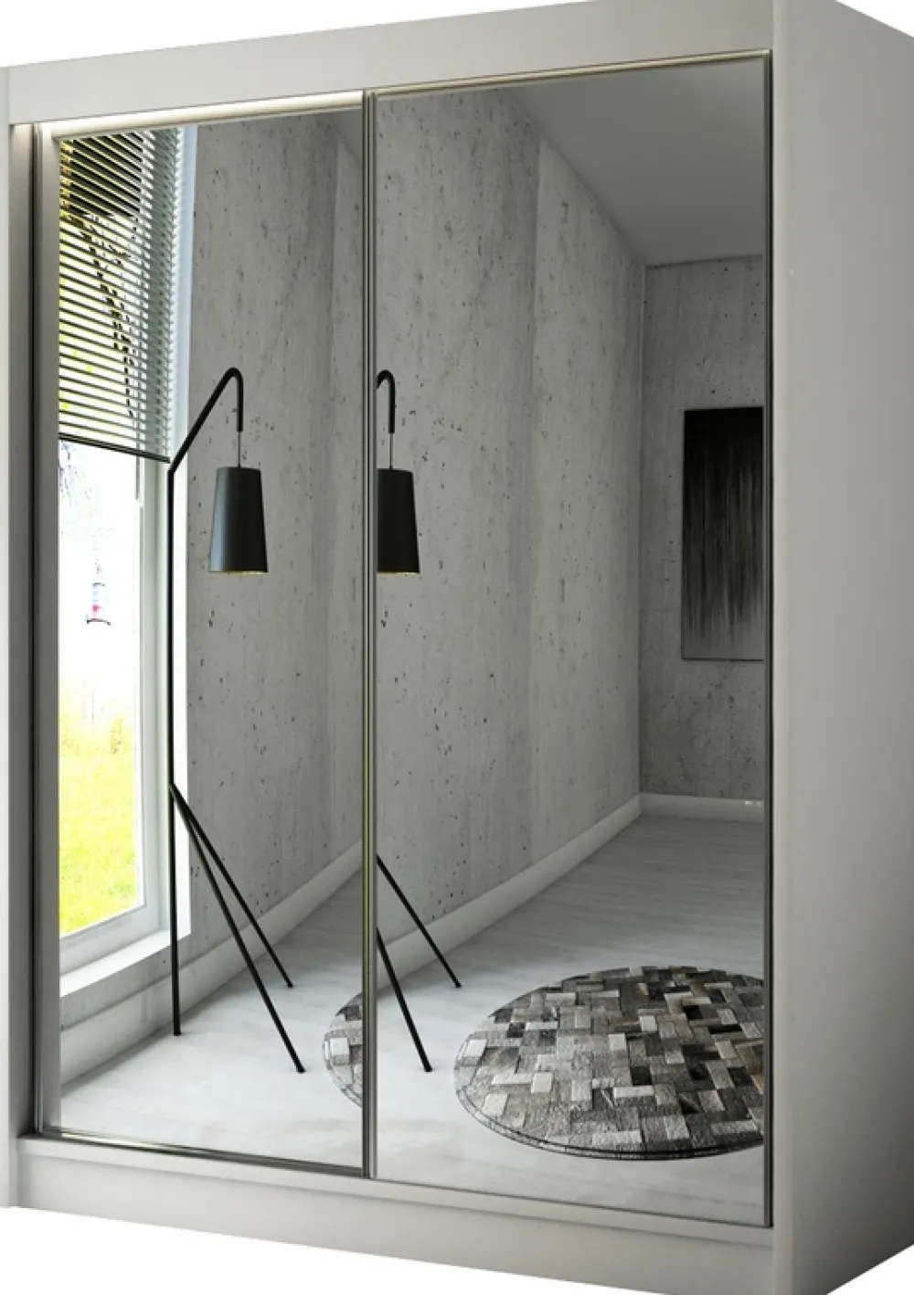 Szafy Dwudrzwiowe|Szafy Z Lustrem>Arton Szafa przesuwna z lustrem i półkami 200 cm HALTON biały