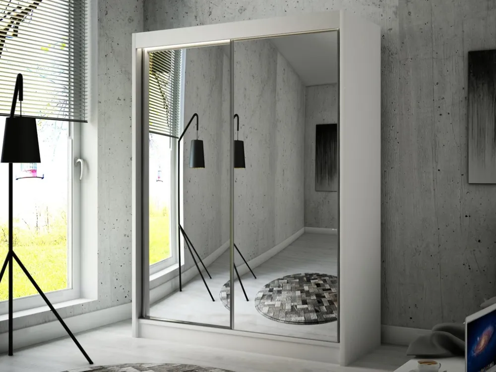 Szafy Dwudrzwiowe|Szafy Z Lustrem>Arton Szafa przesuwna z lustrem i półkami 200 cm HALTON biały