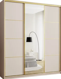 Zestawy Mebli Do Przedpokoju|Szafy Trzydrzwiowe>BROMARKT Szafa przesuwna z lustrem 200 cm GOLD NEW MAX beż piaskowy