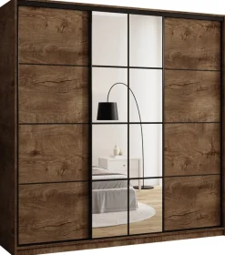 Zestawy Mebli Do Przedpokoju|Szafy Trzydrzwiowe>BROMARKT Szafa przesuwna z lustrem i półkami 200 cm do sypialni EDGE dąb lefkas