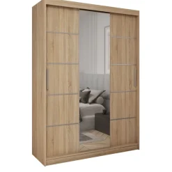 Meble Dla Dzieci|Meble Młodzieżowe>Meblohand Szafa przesuwna z półkami 150 cm lustro drążki szuflady HOT dąb sonoma