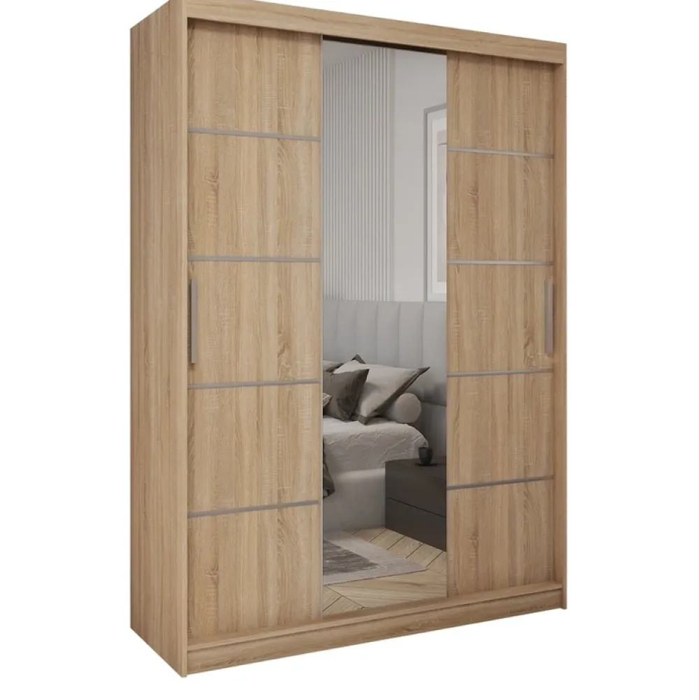 Meble Dla Dzieci|Meble Młodzieżowe>Meblohand Szafa przesuwna z półkami 150 cm lustro drążki szuflady HOT dąb sonoma