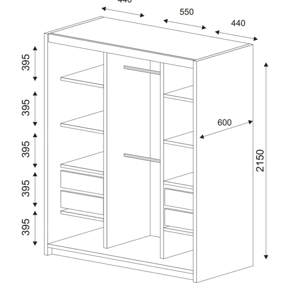 Meble Dla Dzieci|Meble Młodzieżowe>Meblohand Szafa przesuwna z półkami 150 cm lustro drążki szuflady HOT dąb sonoma
