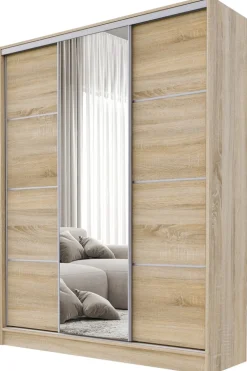 Zestawy Mebli Do Przedpokoju|Szafy Trzydrzwiowe>BROMARKT Szafa przesuwna z półkami 150 cm BEST dąb sonoma