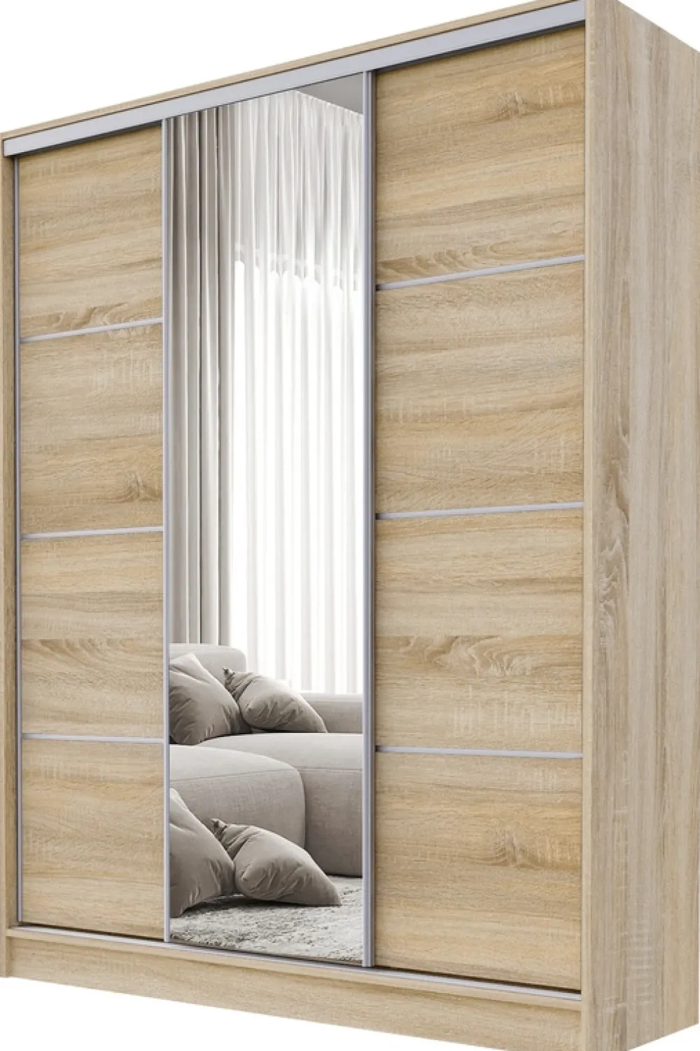 Zestawy Mebli Do Przedpokoju|Szafy Trzydrzwiowe>BROMARKT Szafa przesuwna z półkami 150 cm BEST dąb sonoma