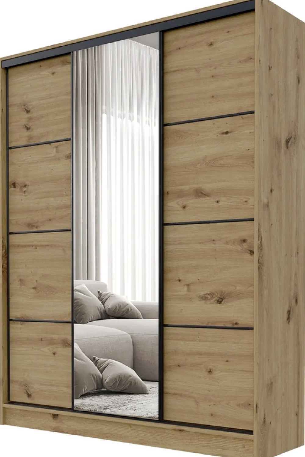 Zestawy Mebli Do Przedpokoju|Szafy Trzydrzwiowe>BROMARKT Szafa przesuwna z półkami 150 cm BEST dąb artisan