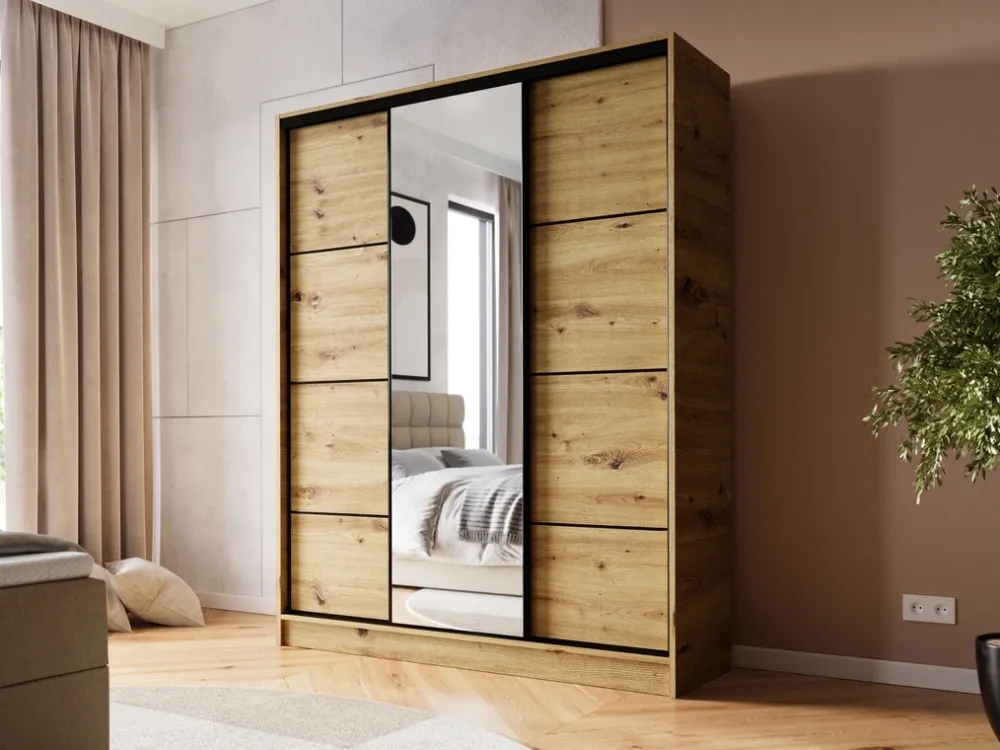 Zestawy Mebli Do Przedpokoju|Szafy Trzydrzwiowe>BROMARKT Szafa przesuwna z półkami 150 cm BEST dąb artisan