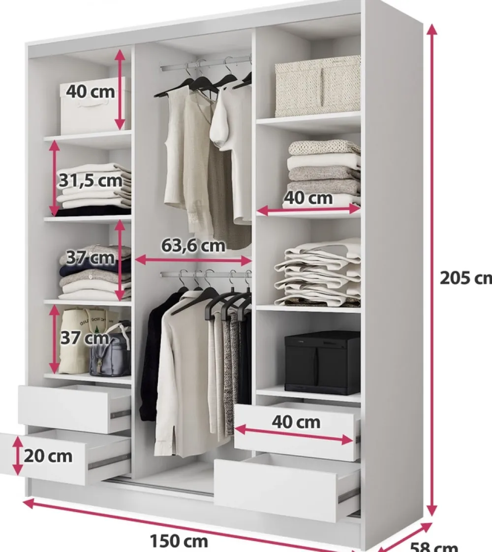 Zestawy Mebli Do Przedpokoju|Szafy Trzydrzwiowe>BROMARKT Szafa przesuwna z półkami 150 cm BEST dąb artisan