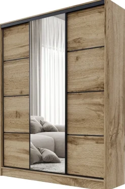 Zestawy Mebli Do Przedpokoju|Szafy Trzydrzwiowe>BROMARKT Szafa przesuwna z półkami 150 cm BEST dąb wotan