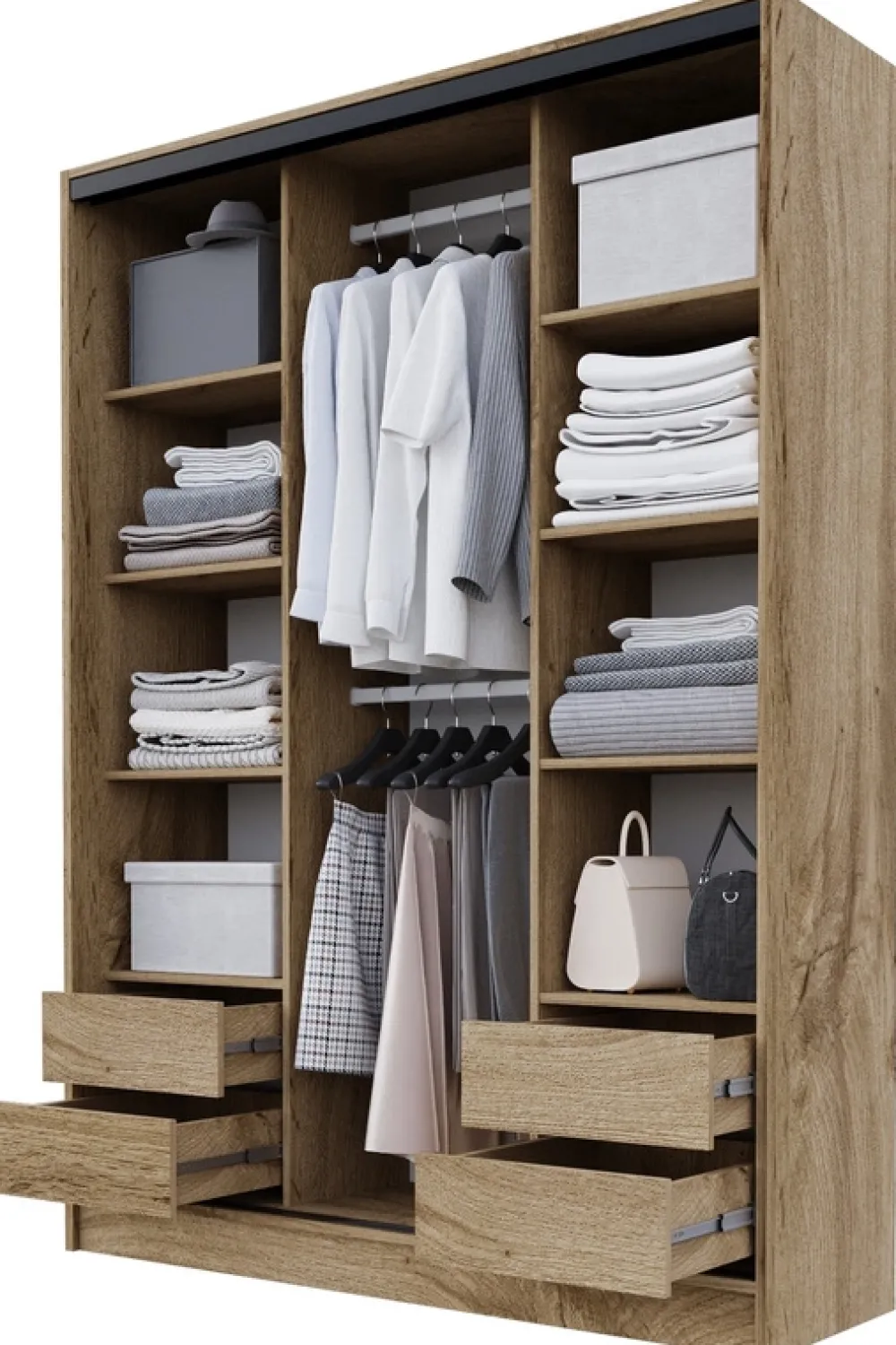 Zestawy Mebli Do Przedpokoju|Szafy Trzydrzwiowe>BROMARKT Szafa przesuwna z półkami 150 cm BEST dąb wotan