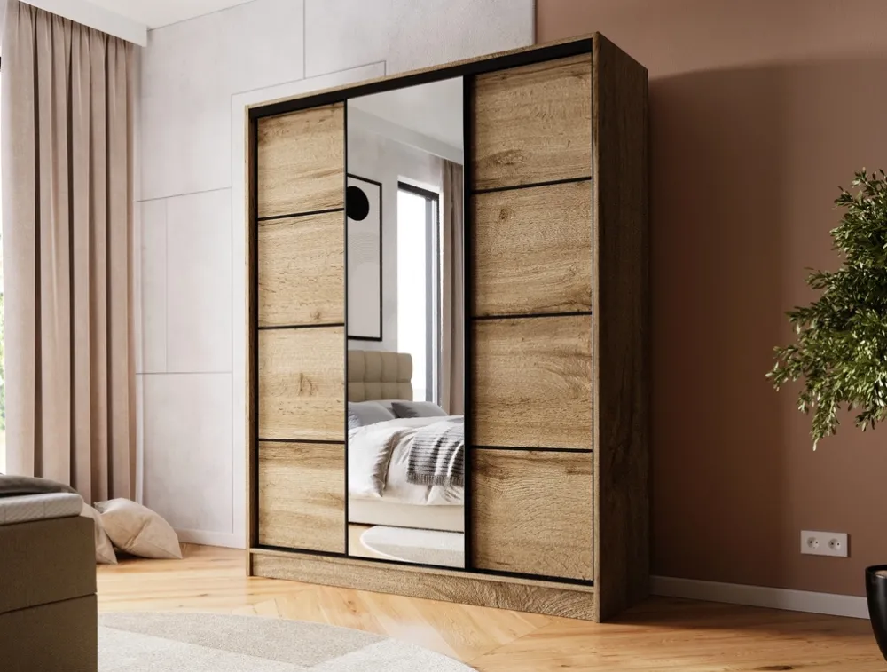 Zestawy Mebli Do Przedpokoju|Szafy Trzydrzwiowe>BROMARKT Szafa przesuwna z półkami 150 cm BEST dąb wotan