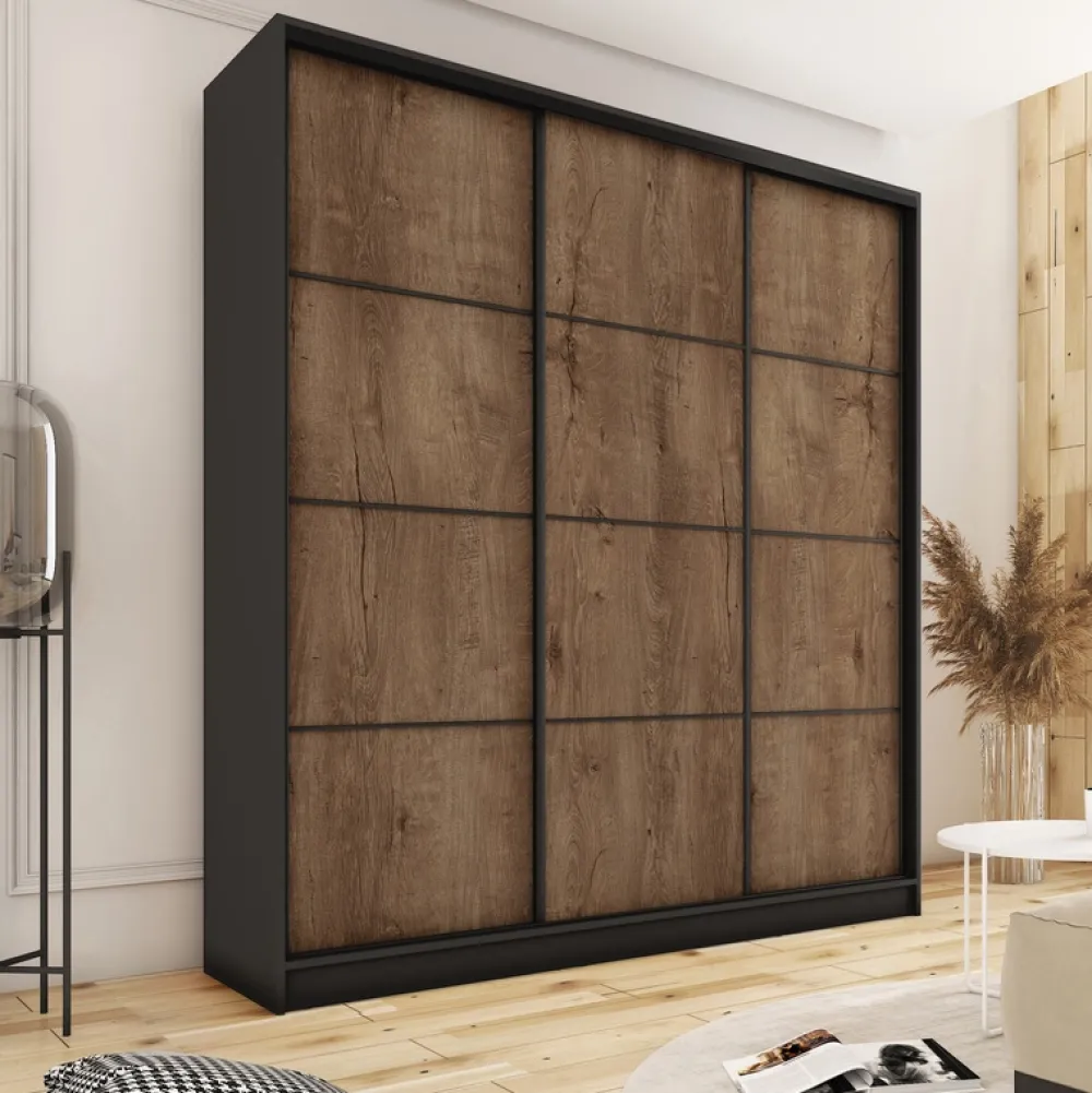 Zestawy Mebli Do Przedpokoju|Szafy Trzydrzwiowe>BROMARKT Szafa przesuwna z półkami i szufladami 150 cm LOFT MAX