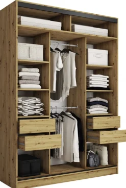 Zestawy Mebli Do Przedpokoju|Szafy Trzydrzwiowe>BROMARKT Szafa przesuwna z szufladami 150 cm LOFT MAX dąb artisan