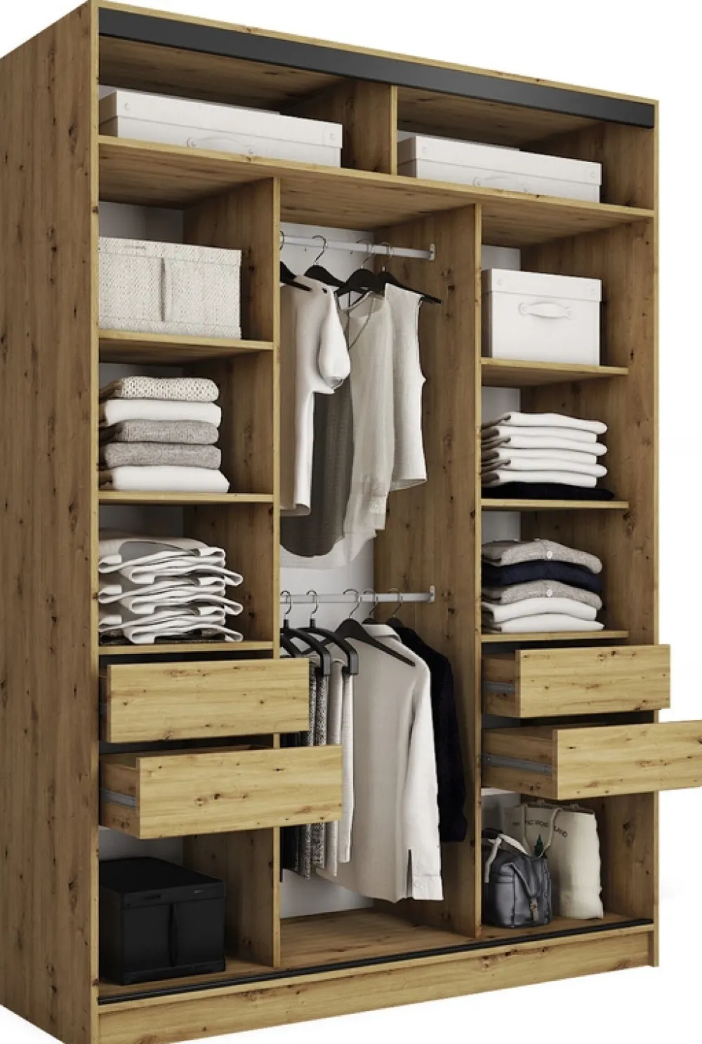 Zestawy Mebli Do Przedpokoju|Szafy Trzydrzwiowe>BROMARKT Szafa przesuwna z szufladami 150 cm LOFT MAX dąb artisan