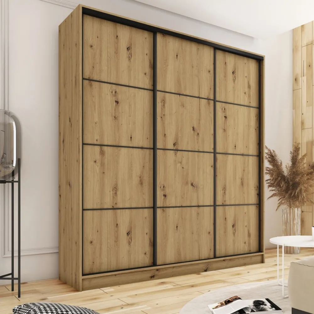 Zestawy Mebli Do Przedpokoju|Szafy Trzydrzwiowe>BROMARKT Szafa przesuwna z szufladami 150 cm LOFT MAX dąb artisan