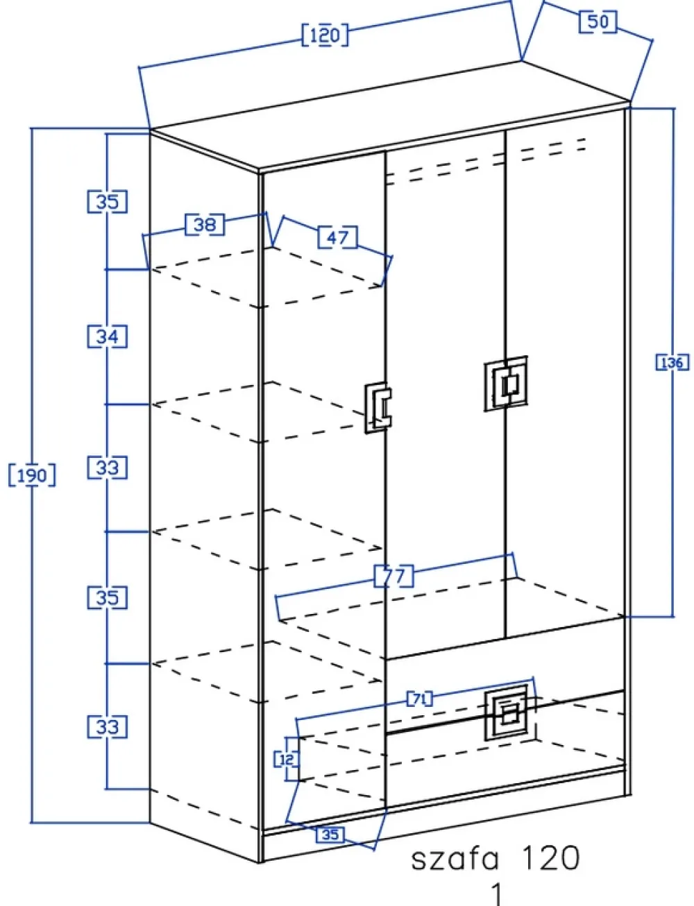 Meble Dla Dzieci|Meble Młodzieżowe>DOMEL Szafa trzydrzwiowa 120 cm Dąb NICO