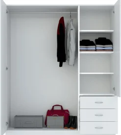 Meble Młodzieżowe|Szafy Trzydrzwiowe>INTER MEBLE Szafa trzydrzwiowa 146 cm do sypialni GENTIO z drążkiem i szufladami biała biały