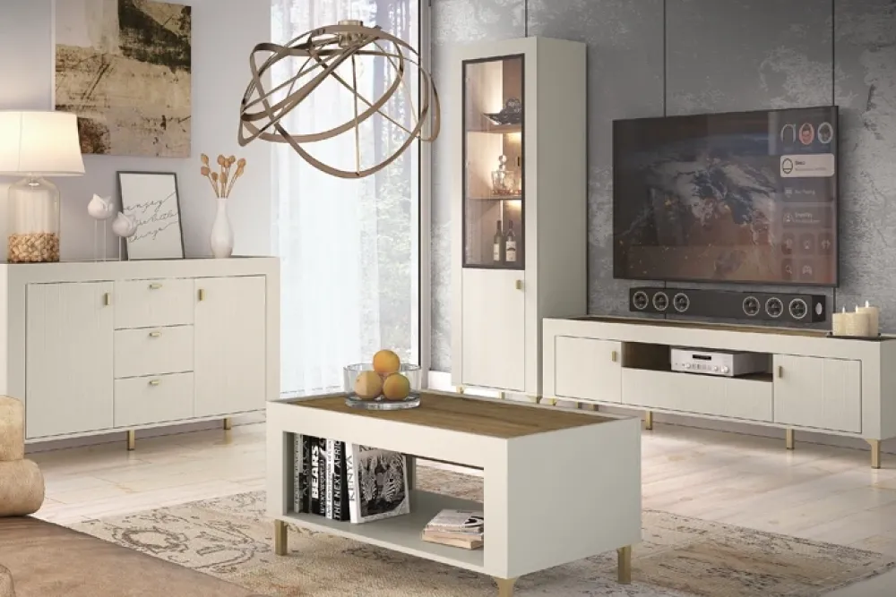 Meble Młodzieżowe|Zestawy Mebli Do Sypialni>DOLMAR Szafa trzydrzwiowa 137 cm z półkami i drążkiem MISTY cashmere kaszmir