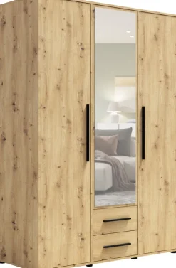 Zestawy Mebli Do Sypialni|Szafy Trzydrzwiowe>GiB Meble Szafa trzydrzwiowa z lustrem 150 cm do sypialni MAXIDO dąb artisan