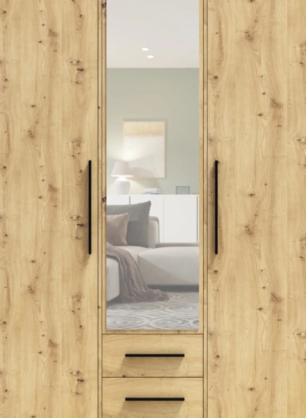 Zestawy Mebli Do Sypialni|Szafy Trzydrzwiowe>GiB Meble Szafa trzydrzwiowa z lustrem 150 cm do sypialni MAXIDO dąb artisan