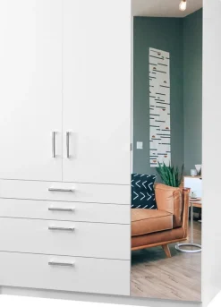 Meble Dla Dzieci|Szafy Trzydrzwiowe>Stolar Szafa uchylna z lustrem i szufladami biała 150 cm POLAR