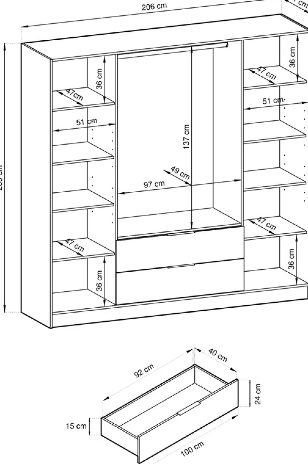 Meble Młodzieżowe|Zestawy Mebli Do Przedpokoju>PIASKI Szafa uchylna z półkami i drążkiem 206 cm KAMIS kaszmir