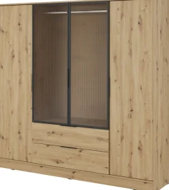 Szafy Młodzieżowe|Szafy Otwierane>PIASKI Szafa uchylna z witryną 206 cm do sypialni KAMIS dąb artisan