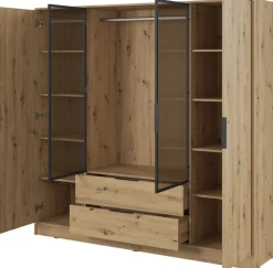 Szafy Młodzieżowe|Szafy Otwierane>PIASKI Szafa uchylna z witryną 206 cm do sypialni KAMIS dąb artisan