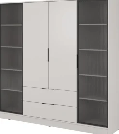 Szafy Młodzieżowe|Szafy Otwierane>PIASKI Szafa uchylna z witryną i szufladami 206 cm KAMIS kaszmir