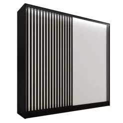 Zestawy Mebli Do Przedpokoju|Szafy Trzydrzwiowe>BROMARKT Szafa z czarnymi lamelami na drzwiach 200 cm LAMEL 3D