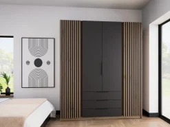 Szafy Młodzieżowe|Szafy Otwierane></noscript>Lempert Szafa z lamelami do sypialni 200 cm KARAT dąb evoke