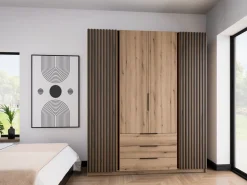 Szafy Młodzieżowe|Szafy Otwierane></noscript>Lempert Szafa z lamelami do sypialni 200 cm KARAT dąb evoke