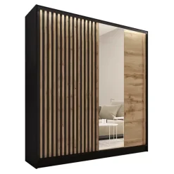 Zestawy Mebli Do Przedpokoju|Szafy Trzydrzwiowe>BROMARKT Szafa z lamelowymi drzwiami i lustrem 180 cm LAMEL 3D