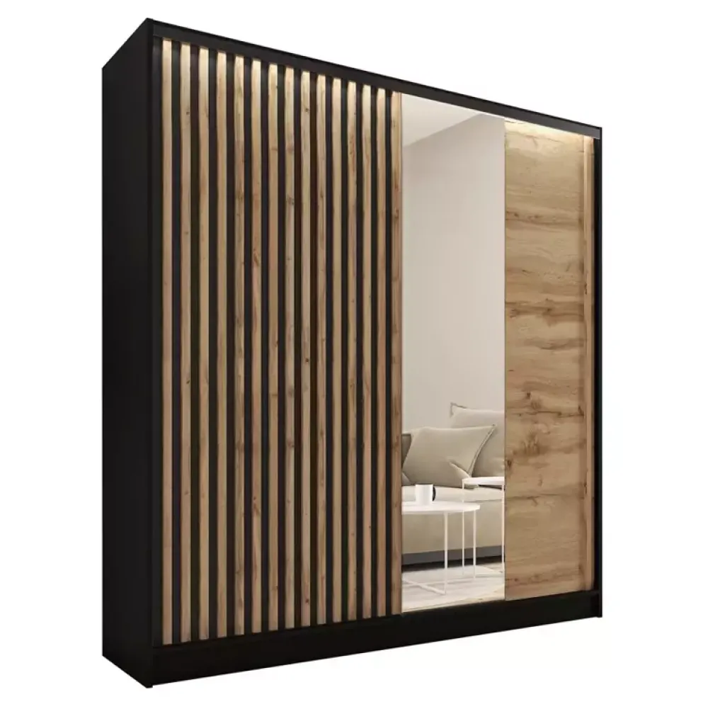 Zestawy Mebli Do Przedpokoju|Szafy Trzydrzwiowe>BROMARKT Szafa z lamelowymi drzwiami i lustrem 180 cm LAMEL 3D