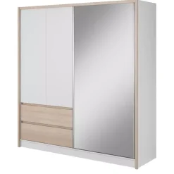 Szafy Z Lustrem|Szafy Przesuwne>PIASKI Szafa z lustrem 200 cm biała dąb sonoma MALTA