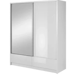 Szafy Dwudrzwiowe|Szafy Z Lustrem>PIASKI Szafa z lustrem 180 cm biała połysk ARIEL