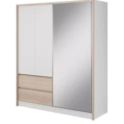 Szafy Z Lustrem|Szafy Przesuwne>PIASKI Szafa z lustrem 180 cm biały dąb sonoma MALTA