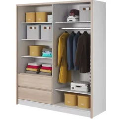 Szafy Z Lustrem|Szafy Przesuwne>PIASKI Szafa z lustrem 180 cm biały dąb sonoma MALTA