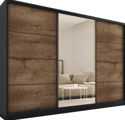 Zestawy Mebli Do Przedpokoju|Szafy Trzydrzwiowe>BROMARKT Szafa z lustrem 250 cm dąb lefkas LOFT