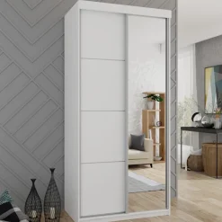 Szafy Przesuwne|Zestawy Mebli Do Przedpokoju>KIER Szafa z lustrem 100 cm do przedpokoju dwudrzwiowa TARO biały
