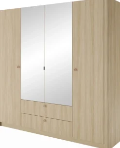 Meble Młodzieżowe|Zestawy Mebli Do Sypialni>LASKI Szafa z lustrem 213 cm do sypialni VELMO z szufladami dąb barista
