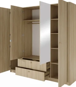 Meble Młodzieżowe|Zestawy Mebli Do Sypialni>LASKI Szafa z lustrem 213 cm do sypialni VELMO z szufladami dąb barista